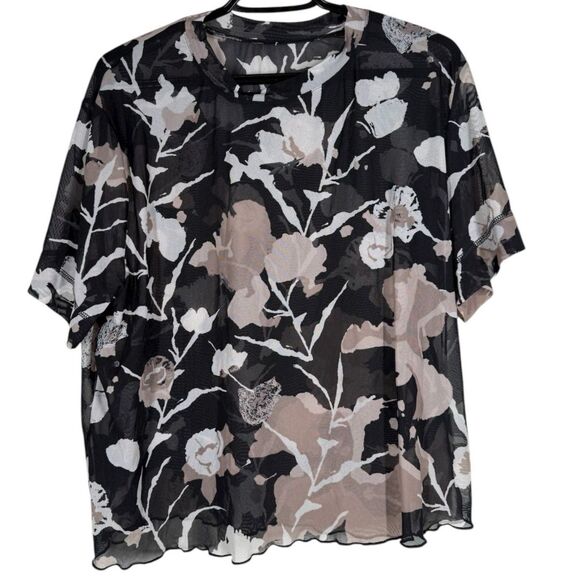 Reebock Floral Mesh Sheer T Shirt Womens Sz XL Athletic Breathable Lightweight - Picture 1 of 7
